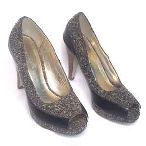 BANANA REPUBLIC Shoes Leather Textile 4" Stack Heel 1/2" Platform Brown Size 6